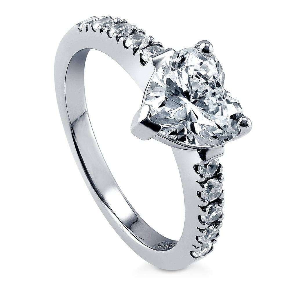 BERRICLE Sterling Silver Solitaire Wedding Engagement Rings 1.7 Carat Cubic Zirconia CZ Heart Promise Ring for Women, Rhodium Plated Size 9