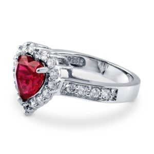 BERRICLE Sterling Silver Halo Wedding Engagement Rings Simulated Ruby Cubic Zirconia CZ Heart Cocktail Ring for Women, Rhodium Plated Size 4