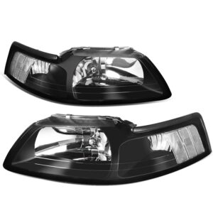 Auto Dynasty Factory Style Halogen Headlights Assembly Headlamp Kit Compatible with Ford Mustang 1999-2004 New Edge 4th Gen, Pair, Black Housing, Clear Lens