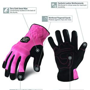 Ironclad Tuff Chix Women's Work Gloves TCX, Designed for Women's Hands, Performance Fit, Durable, Machine Washable, (1 Pair), X-LARGE Pink