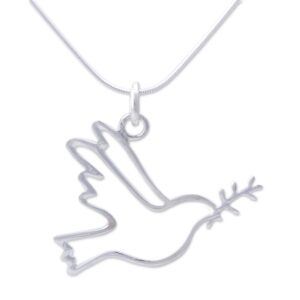 NOVICA Artisan Handmade Sterling Silver Pendant Necklace Quechua Dove No Stone Peru Animal Themed Peace Bird [17.75 in L 1 mm W Pendant(s) 1.3 in L x 1.1 in W] ' Quechua Dove'