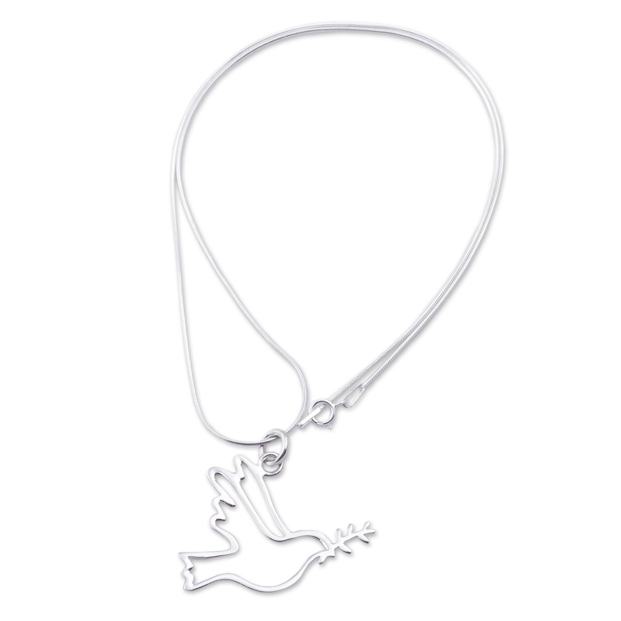 NOVICA Artisan Handmade Sterling Silver Pendant Necklace Quechua Dove No Stone Peru Animal Themed Peace Bird [17.75 in L 1 mm W Pendant(s) 1.3 in L x 1.1 in W] ' Quechua Dove'