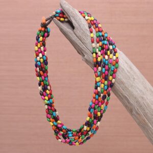 NOVICA Artisan Handcrafted Wooden Bead Necklaces | Natural Stone Malachite | Round Beads Necklace | Multi Color Wood Necklace | Wooden Mala Beads Necklace | Natural Wooden Bead Necklace