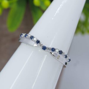 Dazzlingrock Collection Round Blue Sapphire & White Diamond Anniversary Wedding Contour Guard Band in 14K White Gold, Size 7