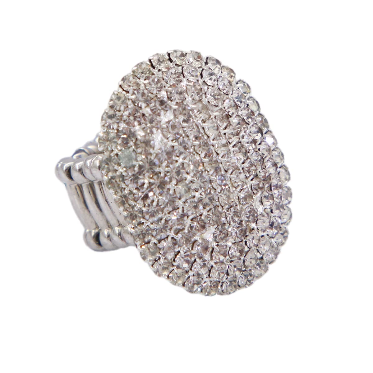 Aoxmas Women Adorable Crystal Rhinestones Oval Design Stretch Fashion Ring Shinning Silver Plated