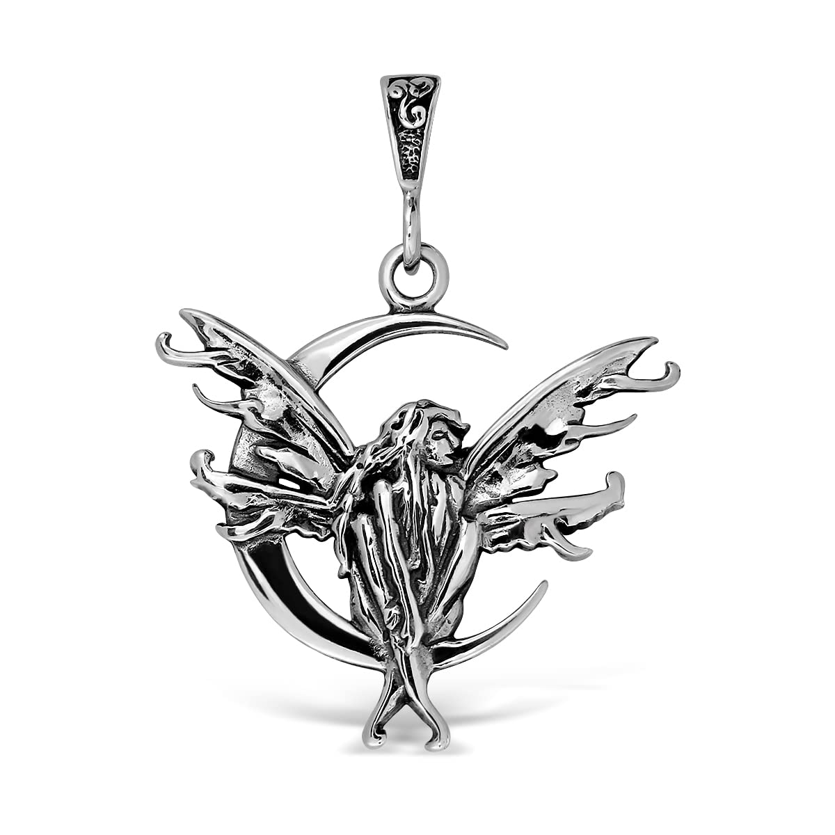 WithLoveSilver Sterling Silver 925 Celtic Trinity Queen of Fairy Angel Sit on The Moon Star Pendant