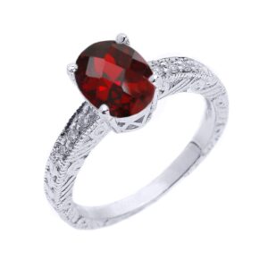 Sterling Silver Art Deco Garnet and White Topaz Birthstone Ring