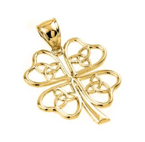 14k yellow gold open design trinity knot lucky four-leaf clover charm pendant