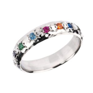 modern contemporary rings 925 sterling silver hammered multi-color cz rainbow lgbt unisex ring(size 11)