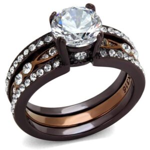 marimor jewelry 2.75 carat round cut cubic zirconia chocolate stainless steel wedding ring set women's size 7