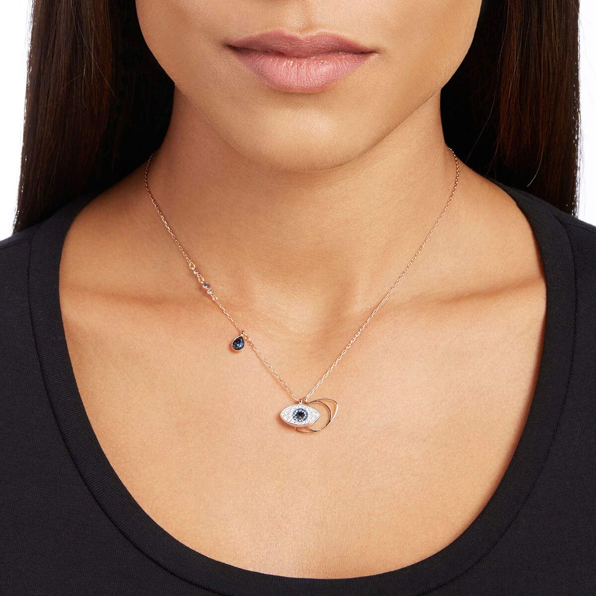 SWAROVSKI women Crystal Duo Evil Eye Rose Gold-Plated Necklace