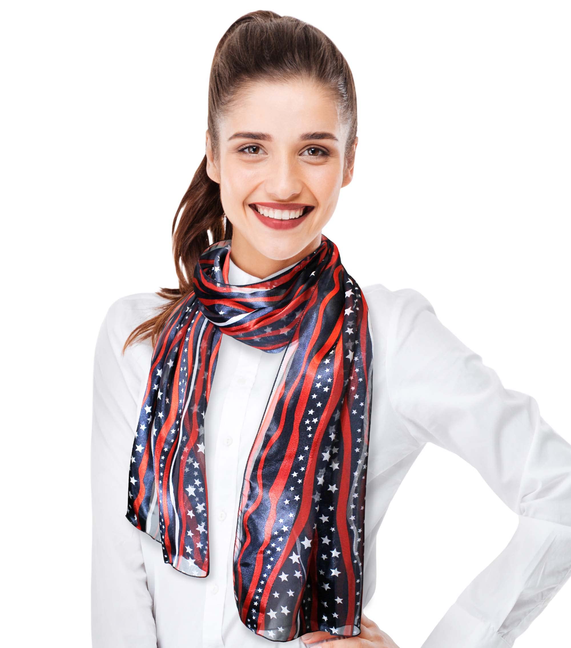 CBC Crown Patriotic USA Flag American Flag Star Scarf Fashion Novelty Scarves 13"x 60" or 35" x 35" (STRIPE - NAVY)