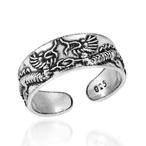 AeraVida Mystical Twin Double Dragons .925 Sterling Silver Adjustable Fit Boho Chic Asian Inspired Bangle Bracelet