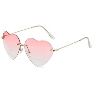 dollger pink heart sunglasses women rimless heart shaped sunglasses cute rave metal frame festival glasses