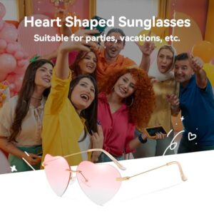 Dollger Pink Heart Sunglasses Women Rimless Heart shaped Sunglasses Cute Rave Metal Frame Festival Glasses