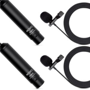 movo lv4-o2 xlr phantom power omnidirectional lavalier microphone set, with lapel mic clips and windscreens - perfect lapel microphone for video recording, podcast, interview, youtube production