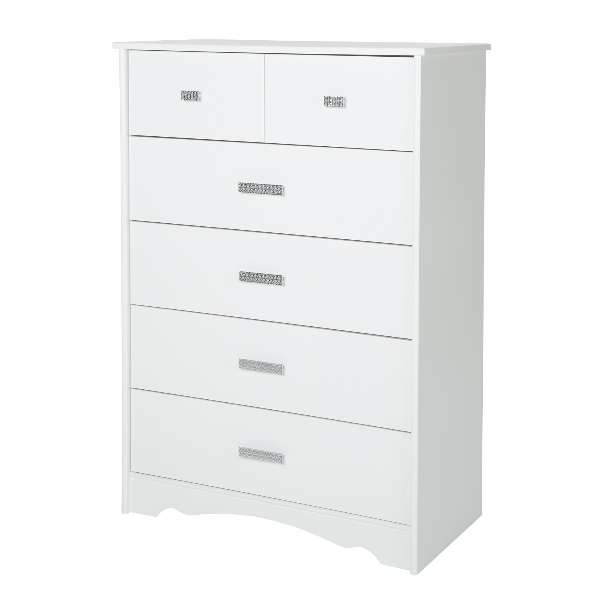 South Shore Tiara 5-Drawer Dresser, Pure White with Jewel-Like Handles