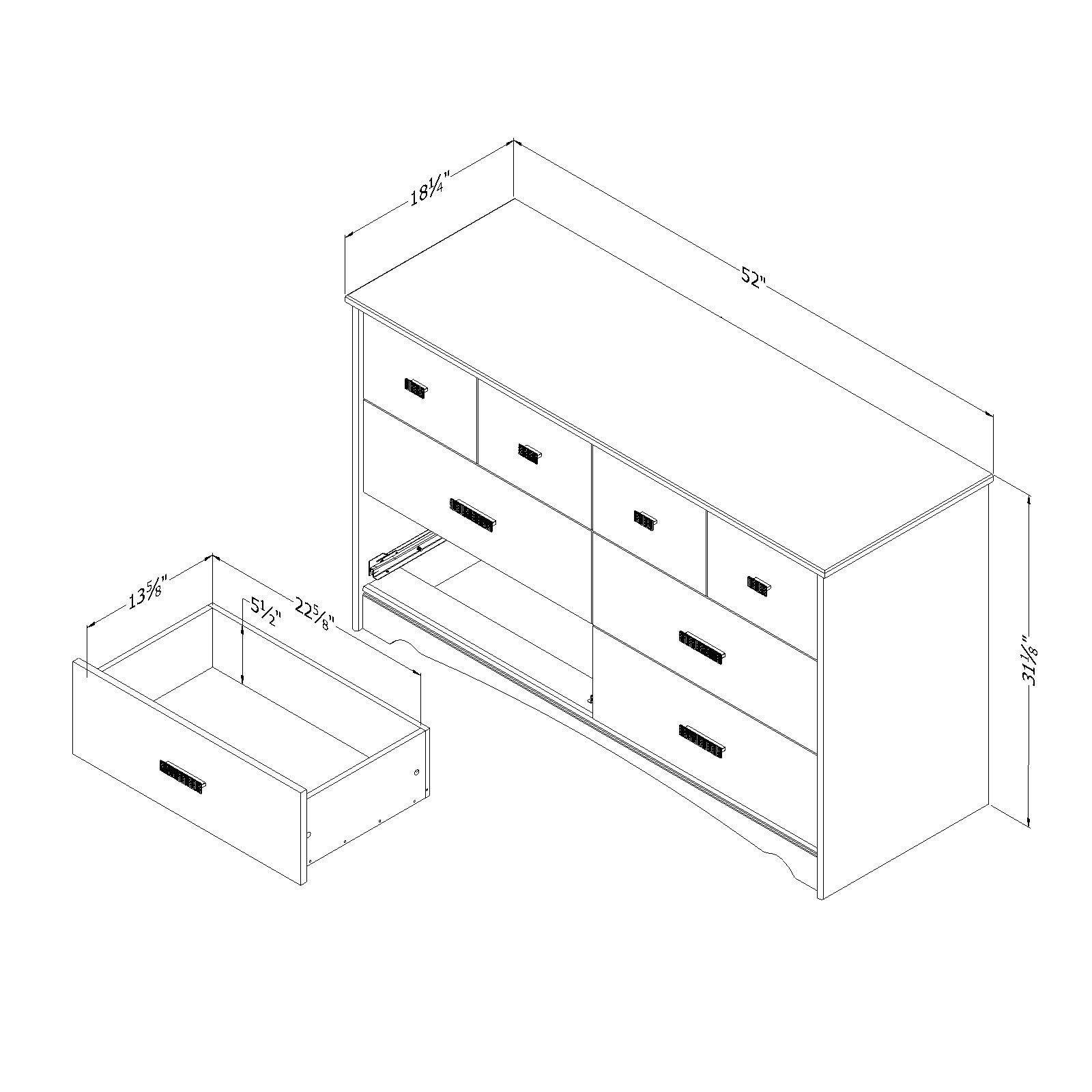 South Shore Tiara 6-Drawer Double Dresser, Pure White with Jewel-Like Handles