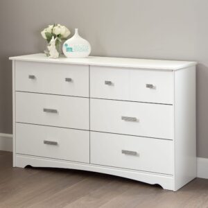 South Shore Tiara 6-Drawer Double Dresser, Pure White with Jewel-Like Handles