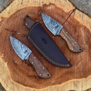 BucknBear Custom Handmade Fixed Blade Damascus Mini Skinner Knife (Walnut Wood handle)