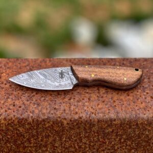 BucknBear Custom Handmade Fixed Blade Damascus Mini Skinner Knife (Walnut Wood handle)