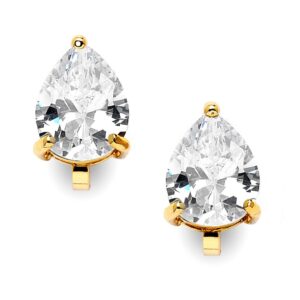 mariell gold cubic zirconia clip-on earrings, pear shape cz crystal, 2 carat imitation diamond earring