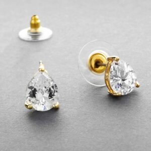 Mariell Gold Cubic Zirconia Stud Earrings, Pear Shape CZ Crystal, 2 Carat Imitation Diamond Stud Earring