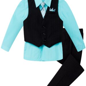 OLIVIA KOO Boys Colored Shirt Pinstripe 4 Piece Pinstriped Vest Set Size Infant-Boy,Aqua,14