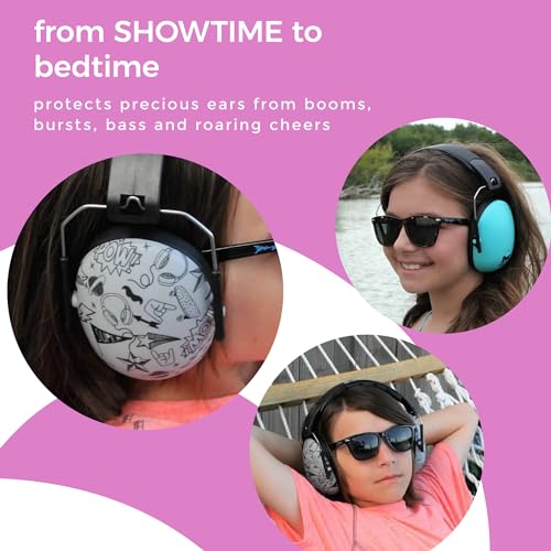 BANZ Kids Headphones – Hearing Protection Earmuffs For Children – ADJUSTABLE headband to fit all ages – Protect Kids Ears – Block Noise – Fireworks – Sporting Events – Concerts – Movies (Squiggle)