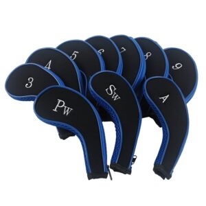 videopup 10pcs golf iron head covers long neck iron zippered golf club headcovers protect set