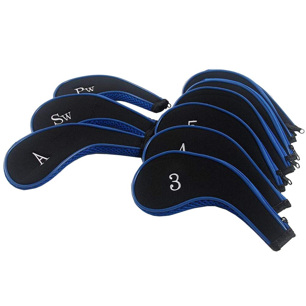 VideoPUP 10PCS Golf Iron Head Covers Long Neck Iron Zippered Golf Club Headcovers Protect Set