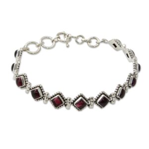 novica artisan handmade garnet tennis bracelet red artisan crafted india silver sterling style birthstone [7.75 in min l x 8.5 in max l x 0.4 in w] ' deep red diamonds'