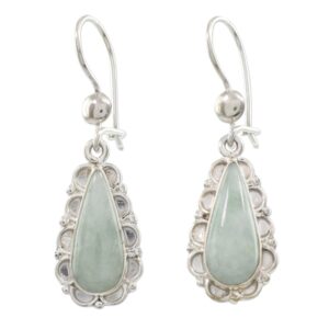 NOVICA Artisan Handmade Jade Flower Earrings Guatemalan Crafted Light Green Dangle Sterling Silver Desert Sage [1.6 in L x 0.5 in W x 0.2 in D] ' Blossoming Green Dew'