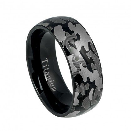 Tungsten Jeweler 8mm Titanium High Polish Domed Military Army Gray Camouflage Design Wedding Band Ring For Men Or Ladies