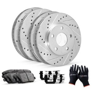 r1 concepts front rear brakes and rotors kit, ceramic brake pads and rotors |hardware kit|fits 2012-2020 ford f-150 (manual parking brake)