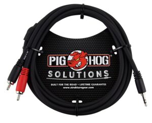 pig hog pb-s3r03 3.5 mm to dual rca (male) stereo breakout cable, 3 feet