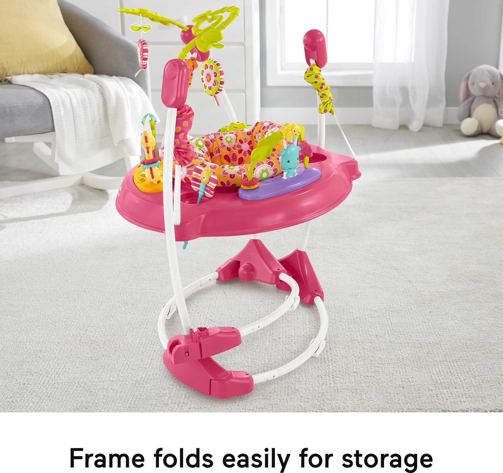 Fisher-Price Baby Bouncer Pink Petals Jumperoo Activity Center with Music Lights Sounds and Developmental Toys