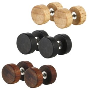 JewelrieShop Fake Plugs Wood Stud Earrings Fake Gauge Natural Wood Cheater Plugs Faux Gauges Earrings for Men Women (8-10mm, 17 Gauges)