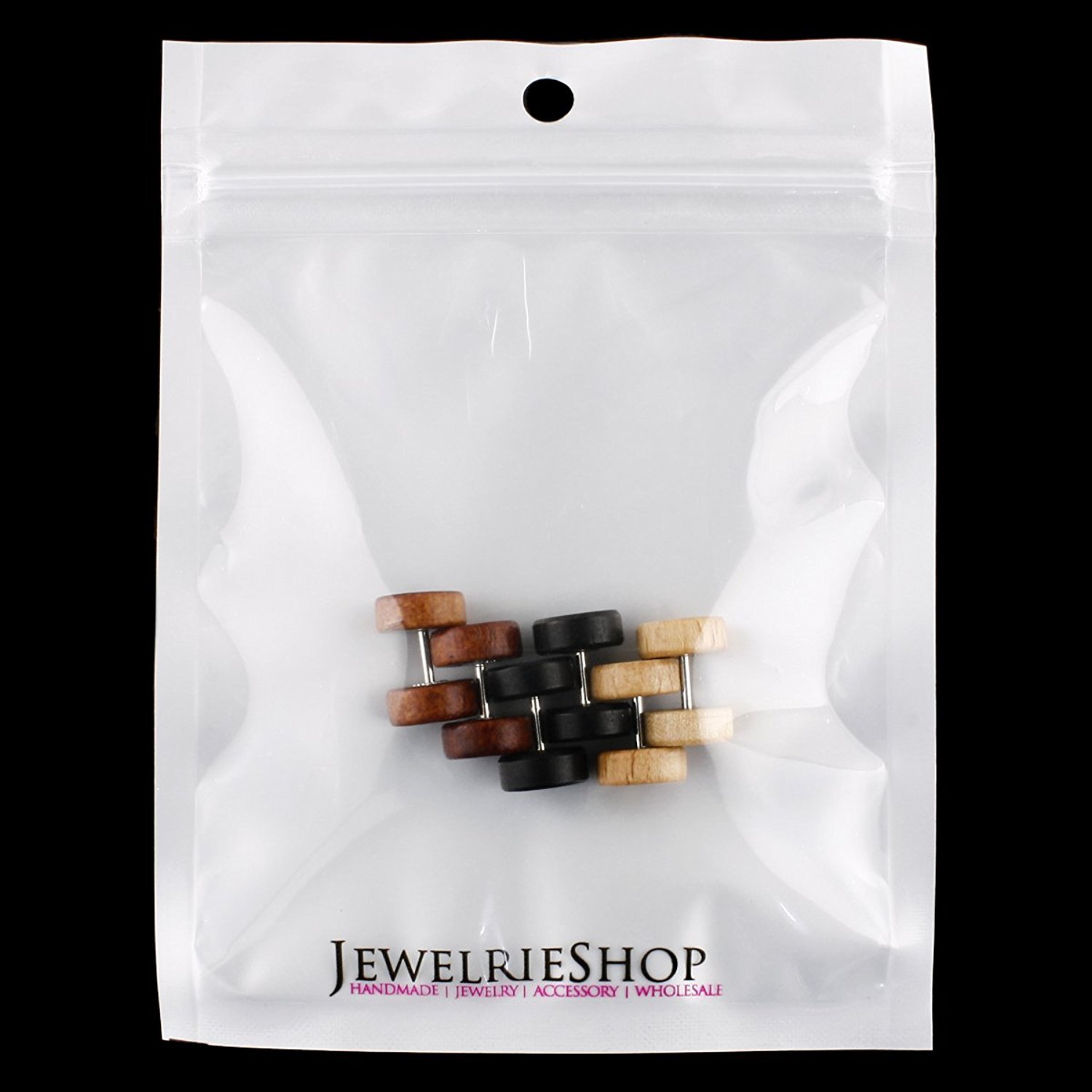 JewelrieShop Fake Plugs Wood Stud Earrings Fake Gauge Natural Wood Cheater Plugs Faux Gauges Earrings for Men Women (8-10mm, 17 Gauges)