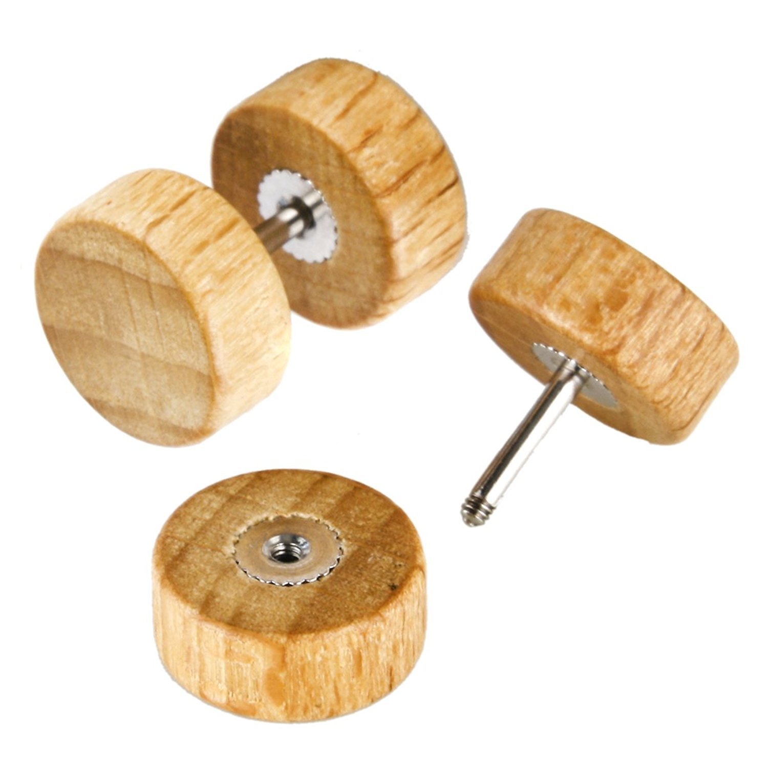 JewelrieShop Fake Plugs Wood Stud Earrings Fake Gauge Natural Wood Cheater Plugs Faux Gauges Earrings for Men Women (8-10mm, 17 Gauges)