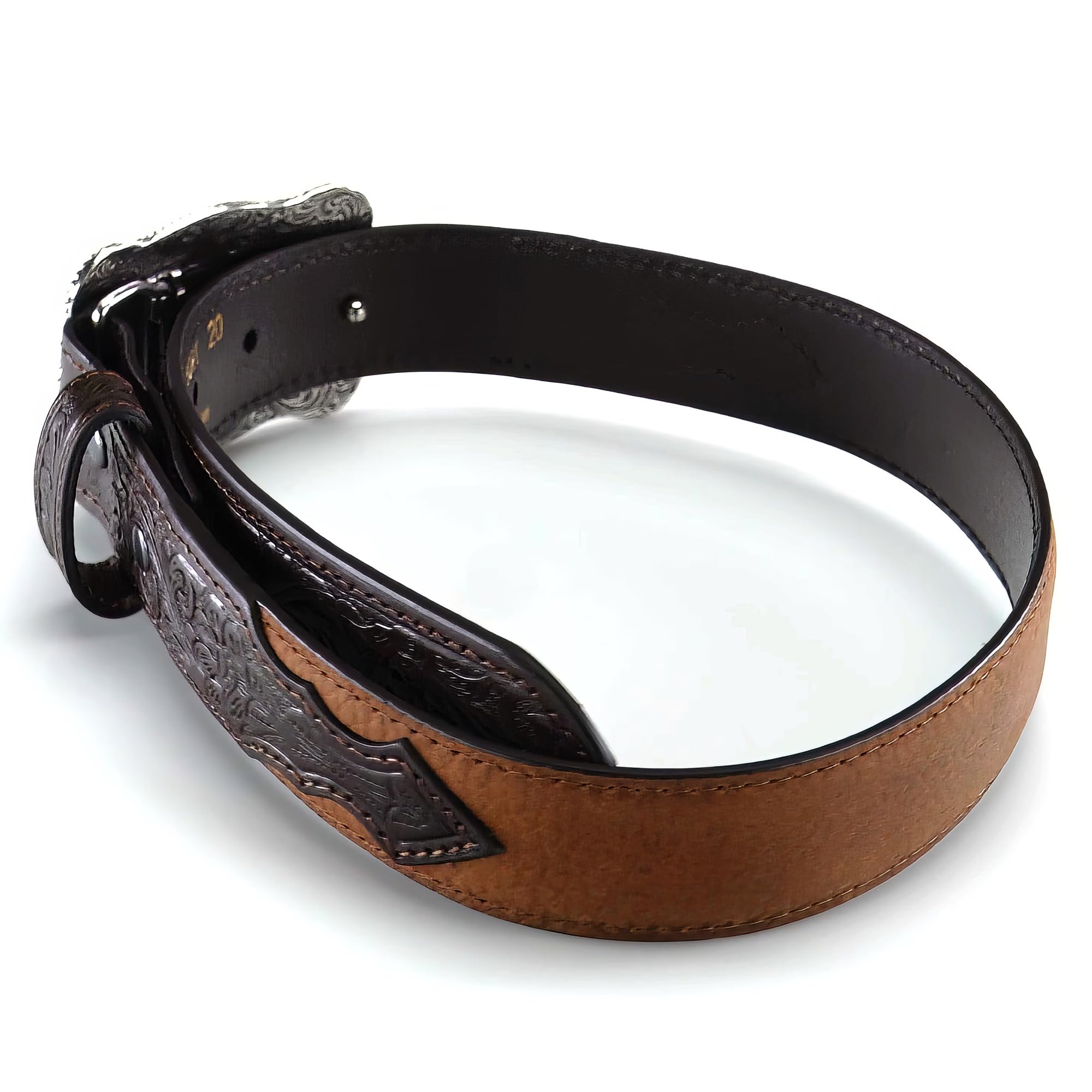 ARIAT Boy's Western Belt - Distressed Brown Leather with Antiqued Silver Buckle and Floral Accents - Brown, Size 20