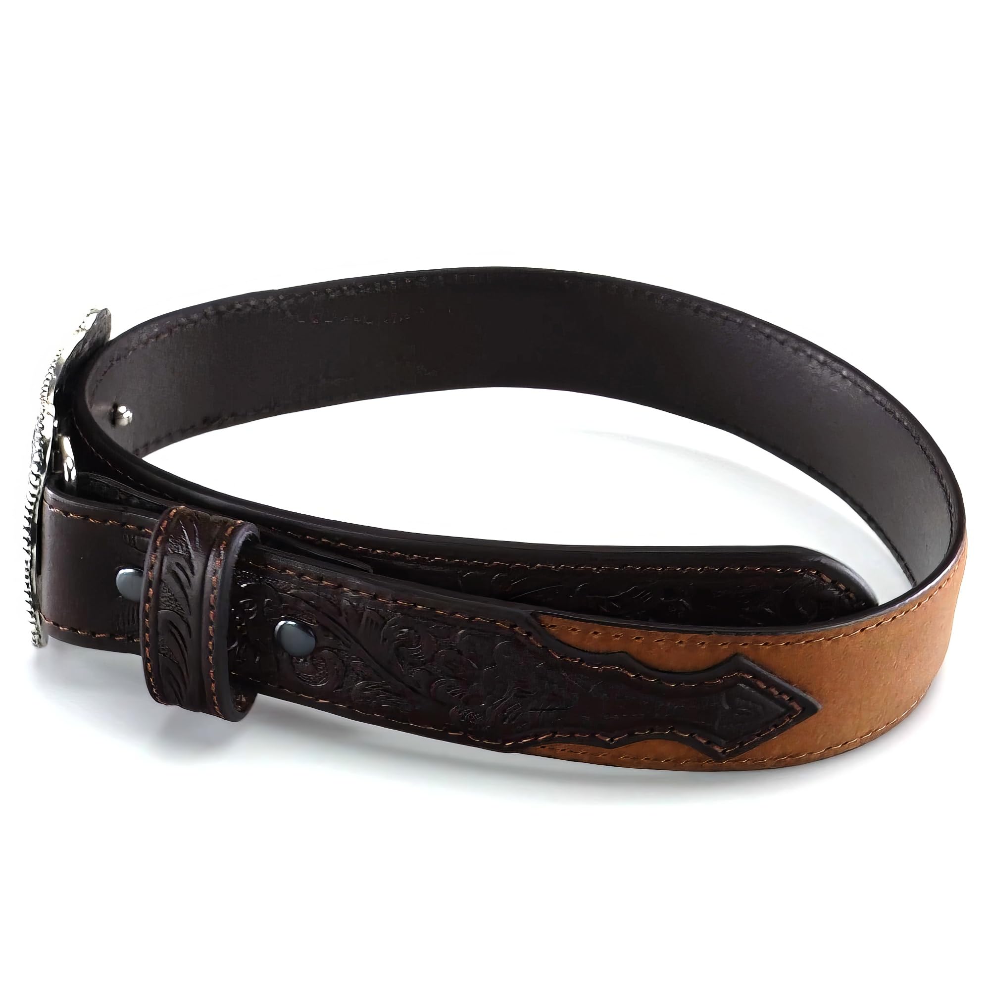 ARIAT Boy's Western Belt - Distressed Brown Leather with Antiqued Silver Buckle and Floral Accents - Brown, Size 20