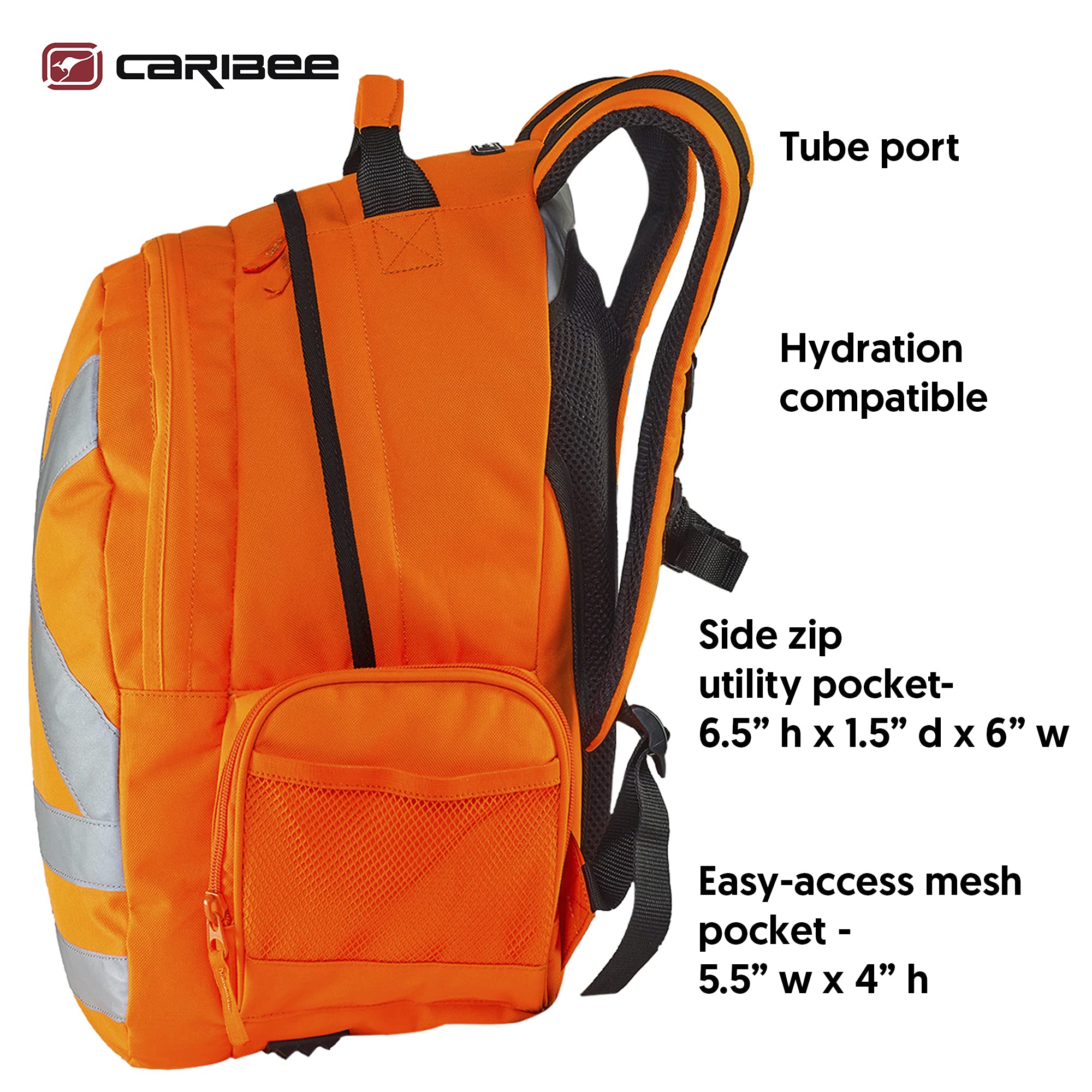 Caribee Reflective Safety and Hydration Backpack for Work, Hunting, Motorcycle and Construction in High Visibility Orange for Men and Women