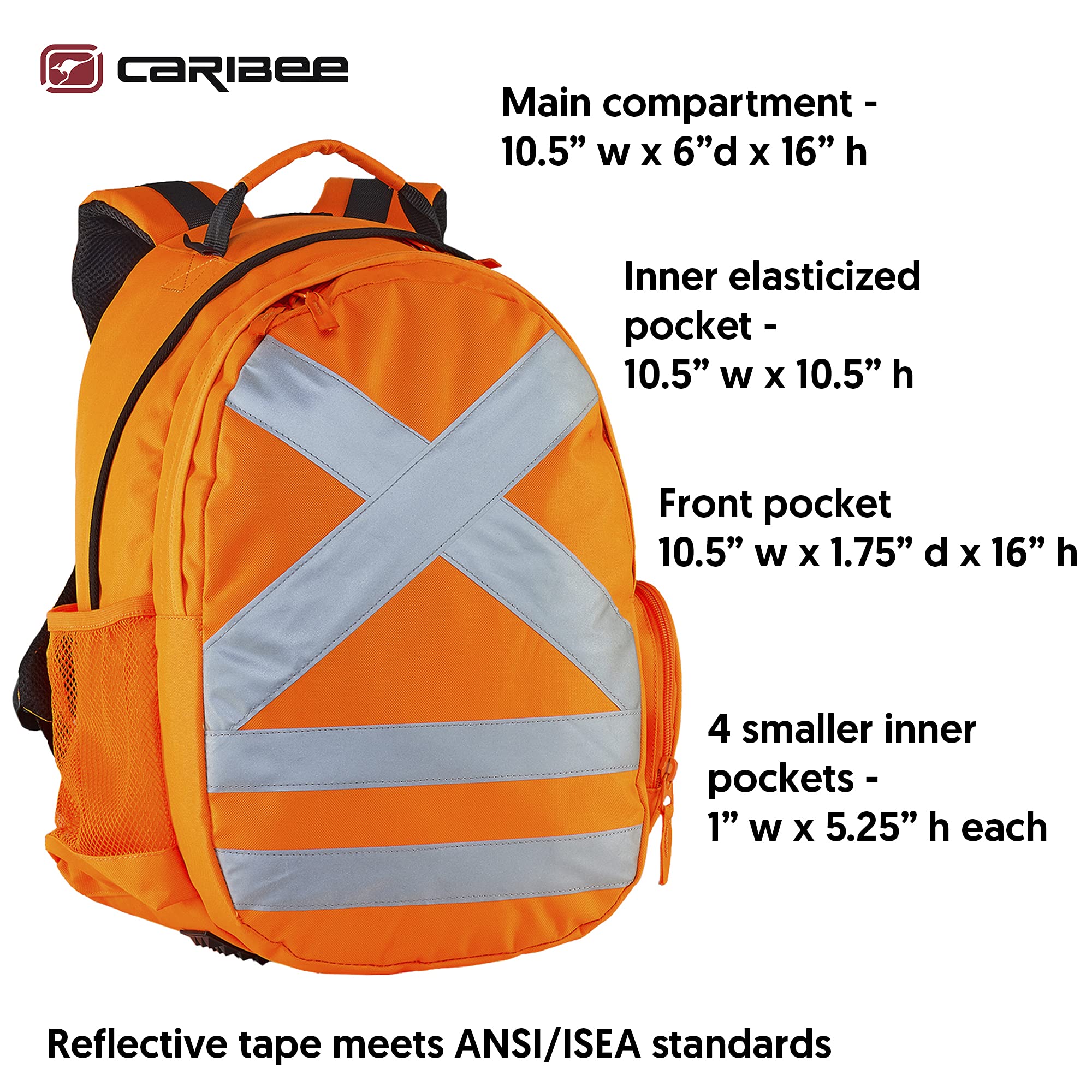 Caribee Reflective Safety and Hydration Backpack for Work, Hunting, Motorcycle and Construction in High Visibility Orange for Men and Women