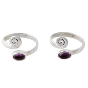 novica artisan handmade amethyst toe rings sterling silver from india pair purple ultra violet birthstone [ring front 0.4 in l x 0.4 in w x 0.2 in h band width 2 mm w] ' curls' pair