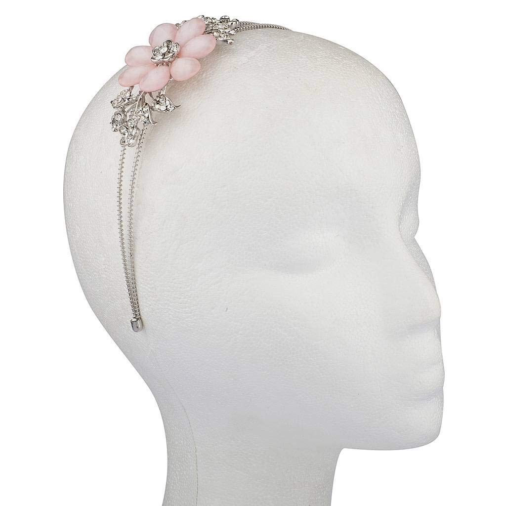 LUX ACCESSORIES Faceted Pink Flower Floral Pave Crystal Stretch Headband