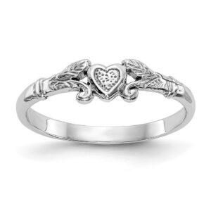 14k white gold solid polished flat back textured mini love heart baby ring size 1.00 jewelry for women