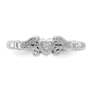 14k White Gold Solid Polished Flat back Textured Mini Love Heart Baby Ring Size 1.00 Jewelry for Women