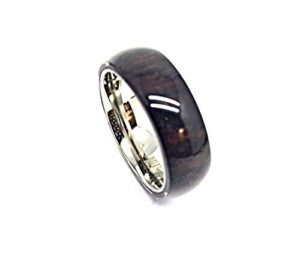 tungsten jeweler free shipping 6mm titanium with pure hawaiian dark koa wood domed top wedding band ring formen or ladies