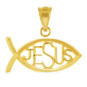 10k gold horizontal jesus ichthus charm christian fish pendant